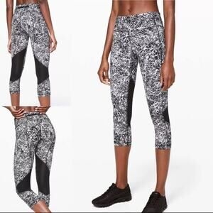 Lululemon Pace Rival Crop Paint Splash Silver Drop Multi / Black Size 4
